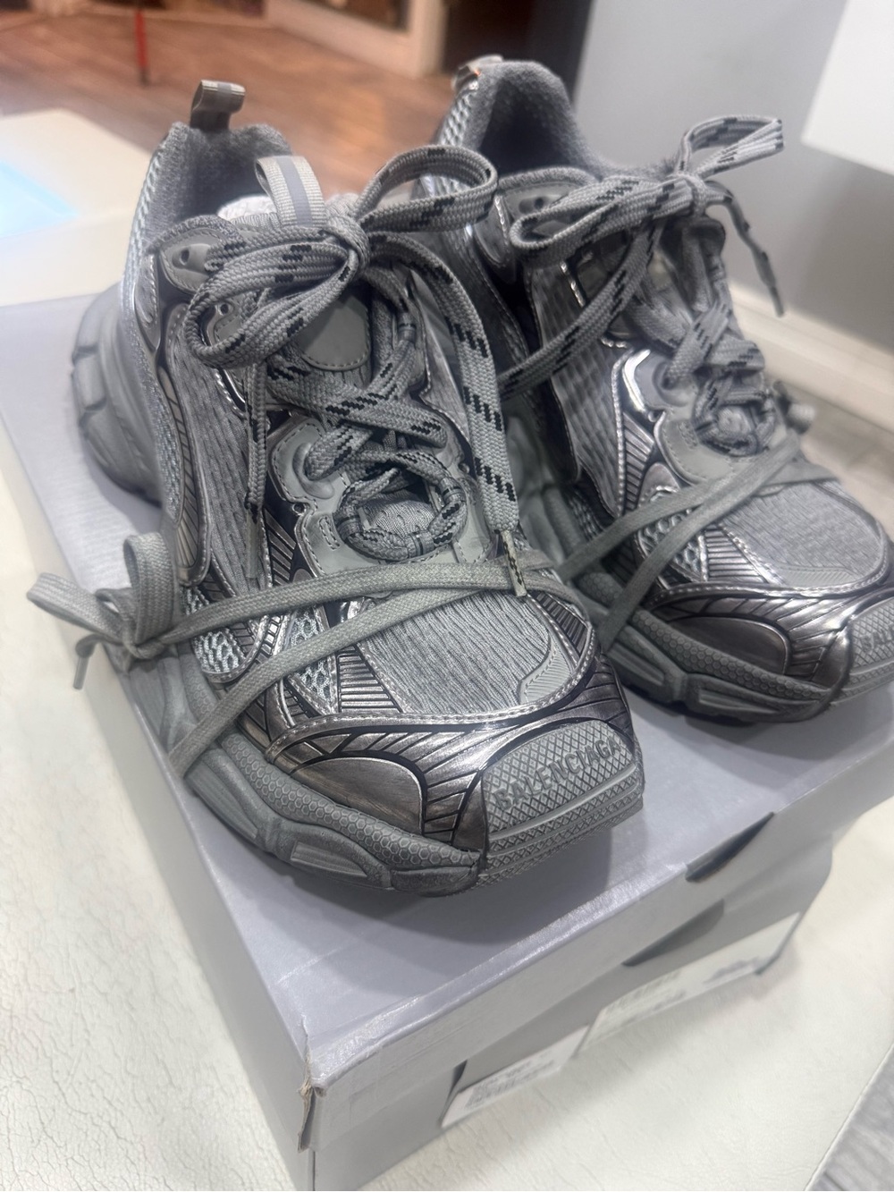 Balenciaga 3xl Gray High-Top Textured Sneakers